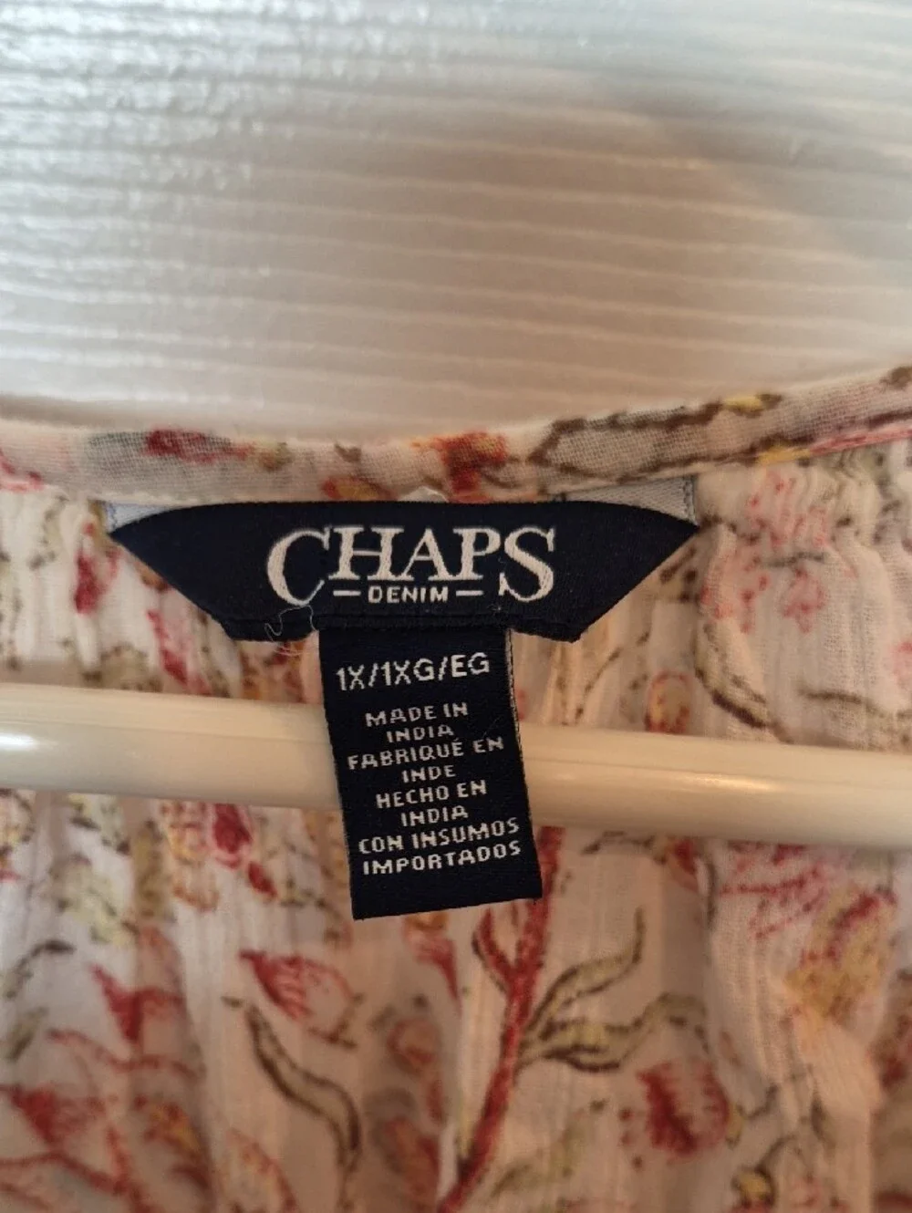 Chaps Cream Floral Tie-Front Peasant Tunic - Picture 2 of 10